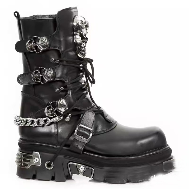 Motorcycle Chain - Mode männer Echte Leder Motorrad Stiefel