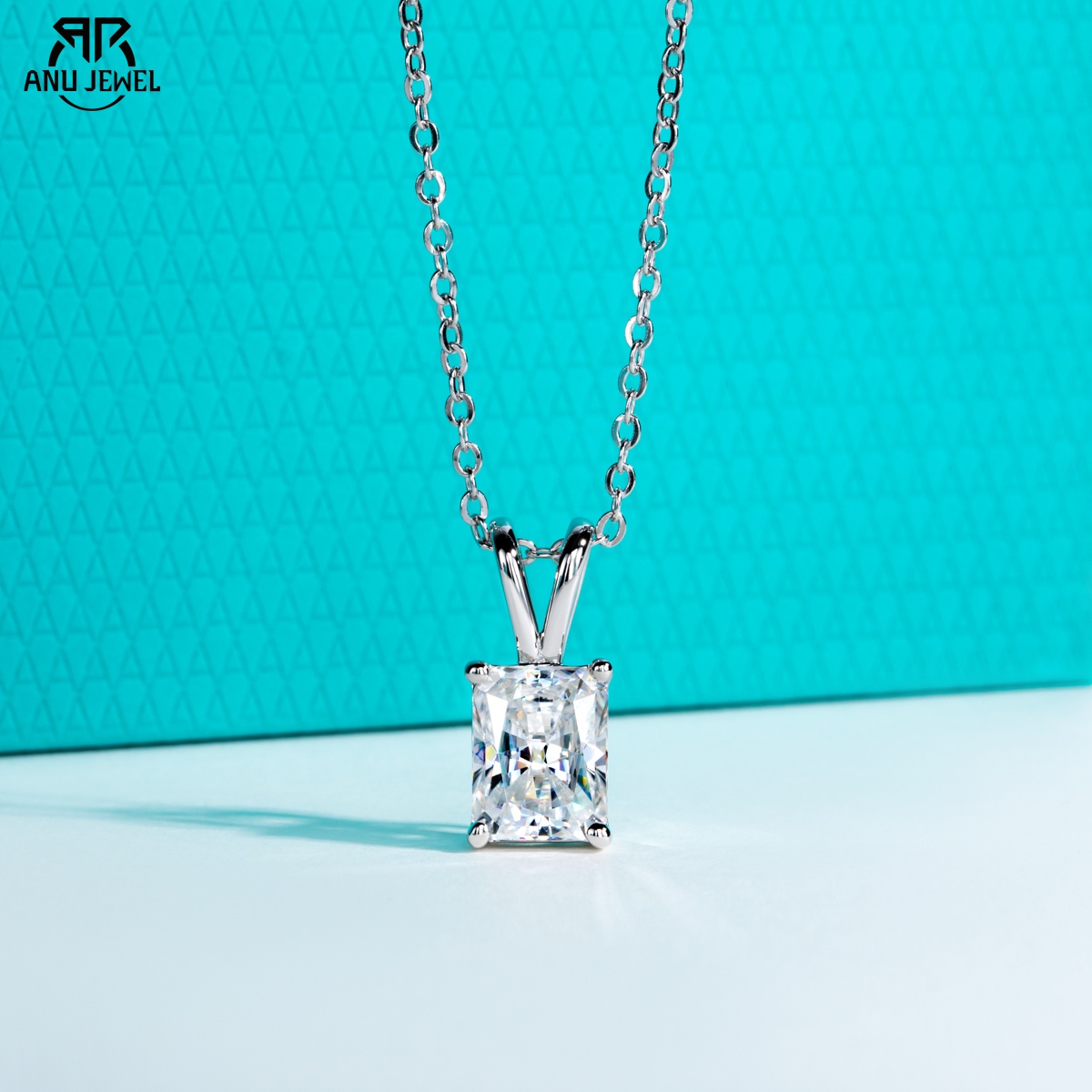 Ansi Chain - AnuJewel 2ct/3ct/4ct/5ct D-Farbe Radiant-Schliff Moissanit-Diamant-Anhänger-Halskette 925