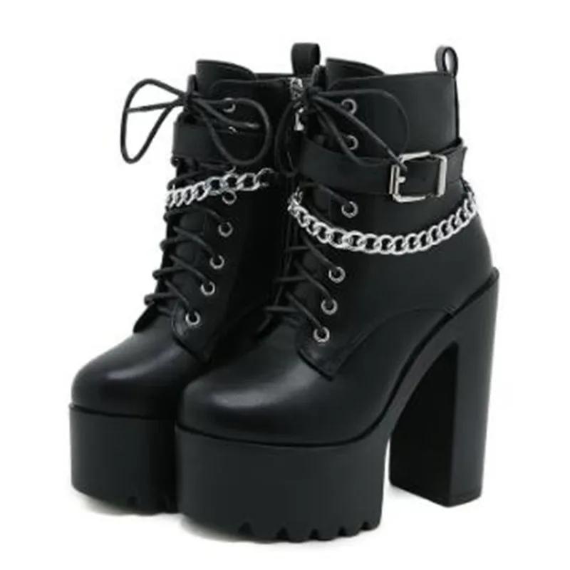 Motorcycle Chain - NEUE Gothic Schnalle Stiefeletten Frauen Leder