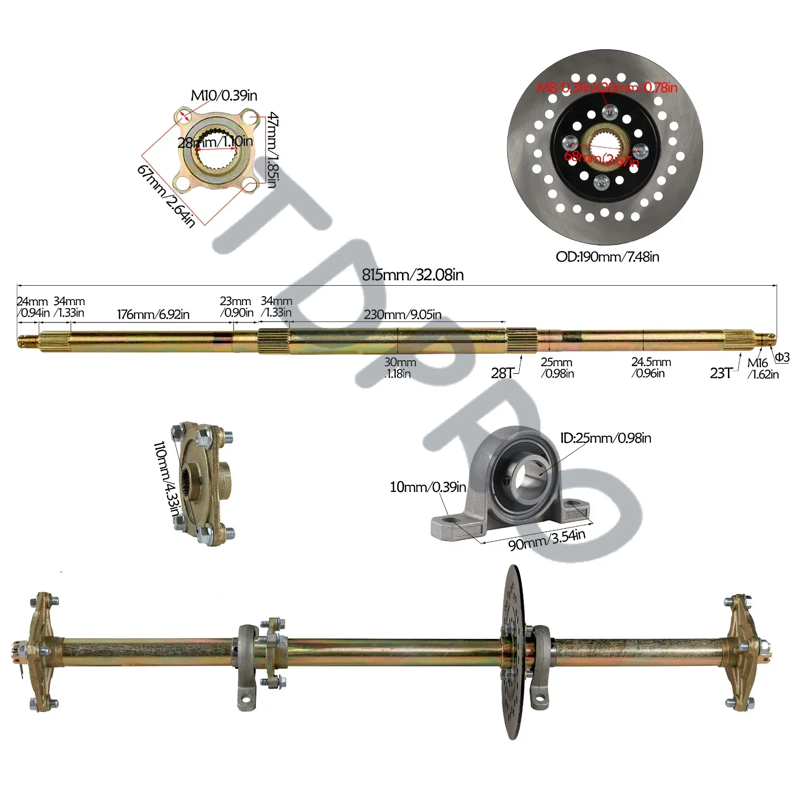Tdpro 32 ''Go-Kart-Hinterachse – 428 Chain Bewertung und Preis